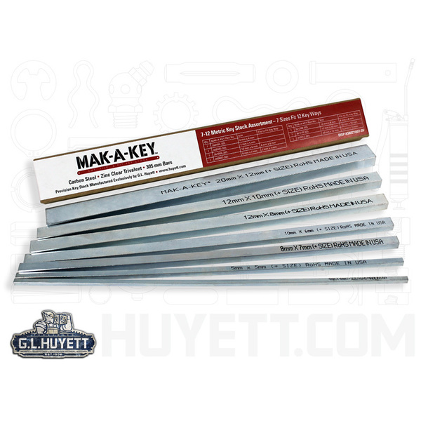G.L. Huyett Oversized Key Stock Assortment, Clear Zinc Plated, 7 Pieces DISP-KSMZY007-OV